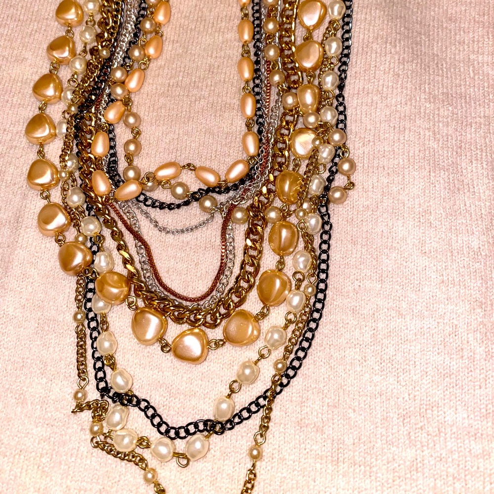 Necklace Featuring Pearly Strings And Goldtone/Gu… - image 3